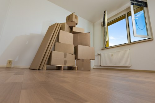Packed student belongings ready for storage in Hook