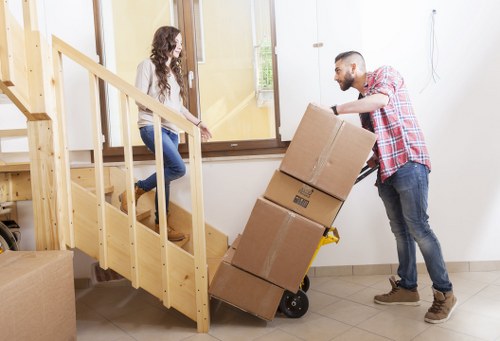 Clean secure furniture storage space with stacked items